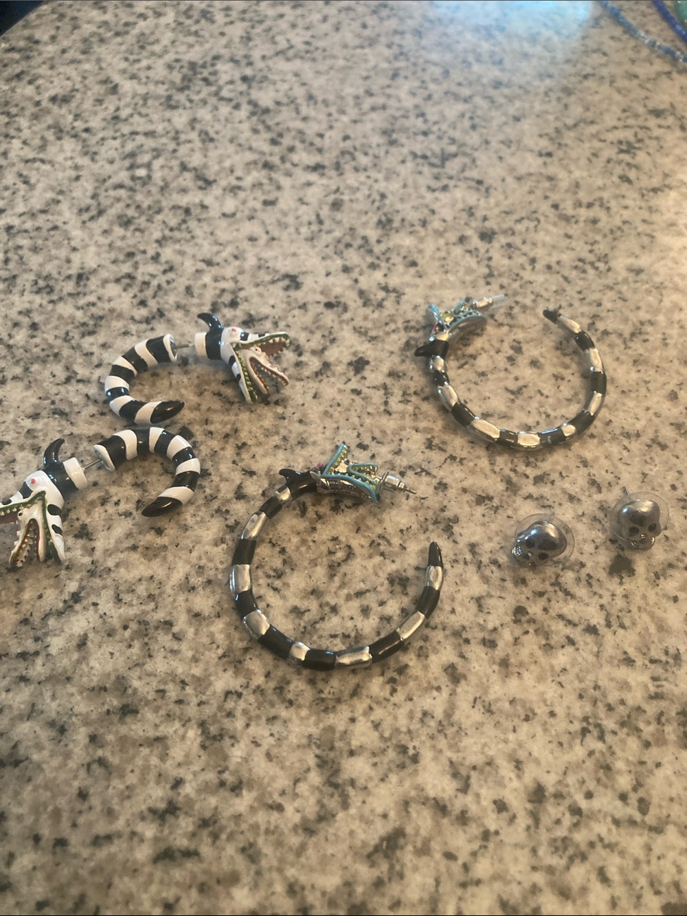Black and Silver Dragon Hoop Earrings with Skull Studs - Women Jewelry